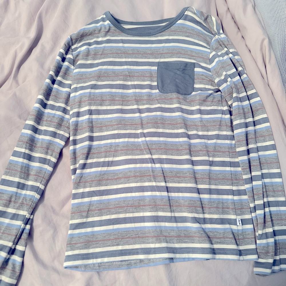 Little Sleepies Bamboo Vintage Teal Stripe Pocket Tee size 8